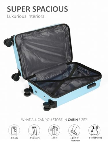 Image of Teakwood Small Size 8 Wheels Trolley Bag, Hard Cabin with Zipper Closure, Adjustable Push Button & Cross Side Strap, Number Lock System 360 Degree (Small, Sky Blue)
