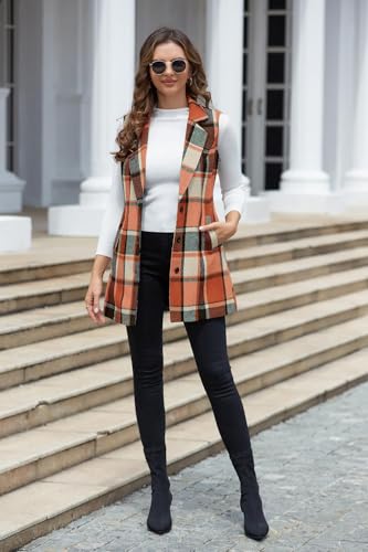 Image of IDEALSANXUN Plaid Vest for Women Fall Winter Sleeveless Blazer Jackets