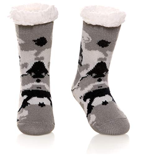Kids Boys Girls Soft Comfy Slipper Socks Winter Fleece Lined Fuzzy Children Toddler Christmas Home Socks(Grey Camouflage, 8-12 Years)
