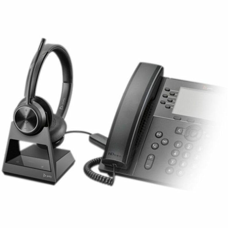 Poly Savi 7300 Office 7320 Headset - Stereo - Wireless - DECT 6.0-590 ft - 20 Hz to 20 kHz - Over-The-Head - Binaural - Ear-Cup - Noise Cancelling Microphone