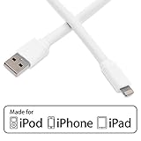 Aduro - Apple Certified / MFi - USB to Lightning Long FLAT Charge & Sync Cable fits all Apple Devices with Lightning Connector - iPhone 5 / 5S / 5C / 6 / 6 Plus, iPad 4, iPad Mini, iPad Air, New iPod Touch and Nano (6 Feet / 1.8 Meters) (White)