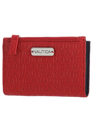 Image of Nautica High Tide Small Wallet for Women, RFID Blocking Slim Credit Card Holder with Zipper Coin Pocket, Bifold Compact Wallet with ID Window, Fuego Red