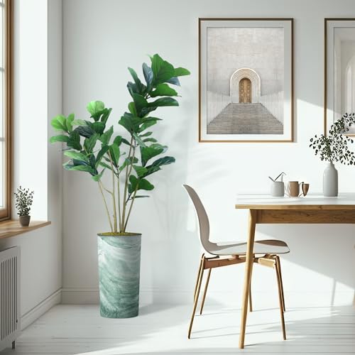 Artificial Tree in Green Watercolor Planter, Fake Ficus Lyrata Silk Tree for Indoor and Outdoor Home Decoration - 66\" Overall Tall (Plant Pot Plus Tree)