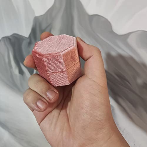 JZTang Octagon Velvet Ring Box Double Ring Display Holder Elegant Jewelry Storage Box Gift for Proposal Engagement Anniversary Ceremony (Pink)