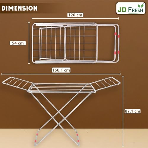 Image of JD FRESH Stainless Steel Foldable Clothes Drying Stand /58 Feet Drying Rack with Drying Rails /Portable Cloth Dryer Stand for Laundry /Strong Cloth Hanger Stand for Balcony /Indoor & Outdoor - Silver