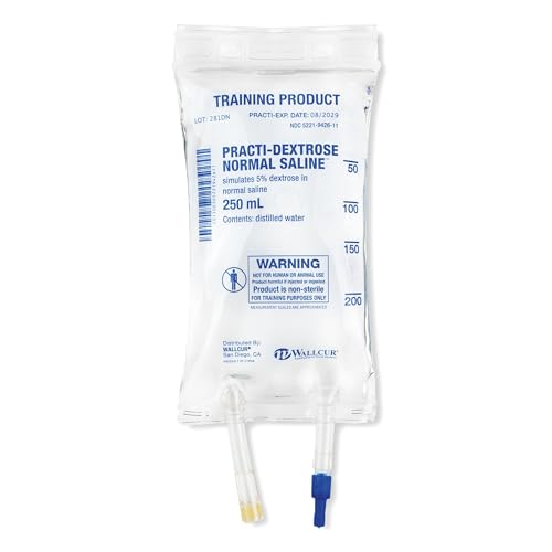 Wallcur Practi-Dextrose-Normale Kochsalzlösung 250mL Infusionslösungbeutel (1 Beutel) - Simulationsprodukt für medizinisches Training