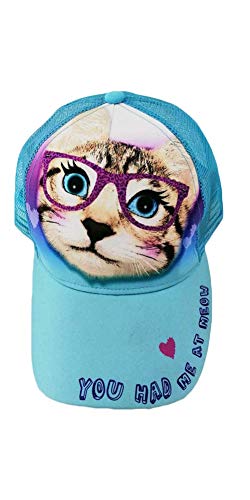 BRIEF INSANITY Kid’s Cat Meow Animal Hat | Baseball Style Cap - Kitty Design Teal