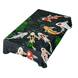 Table Decoration for Party Carps Koi Fish Green Leaf Frog Rectangle Table Cloth Polyester Tablecloth