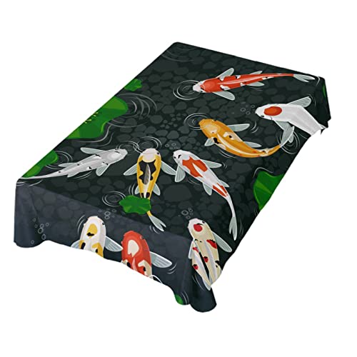 Table Decoration For Party Carps Koi Fish Green Leaf Frog Rectangle Table Cloth Polyester Tablecloth Rectangle Table 60 X 120 Inch For Dinner Table Decor #TOP25