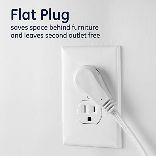 GE 3-Outlet Flat Extension Cord 15 Ft Grounded Extension Cord with Multiple Outlets 3 Prong Outlet Extender Flat Plug Power Strip Indoor 16 Gauge UL Listed White 56986 by GE - Image 5