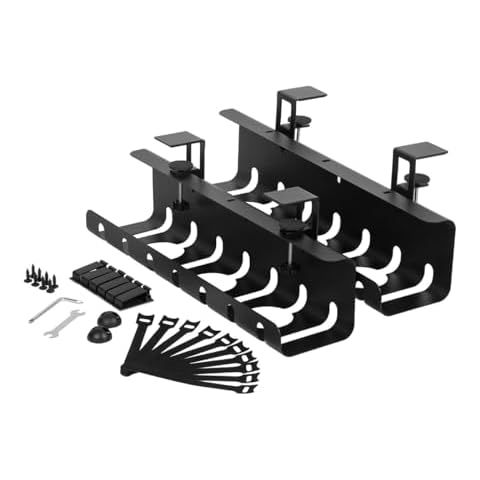2 Pack Under Desk Cable Management Tray Drill/No Drill, Under Table Cable Management Tray Organizer Metal Cable Tray (Black) Cover