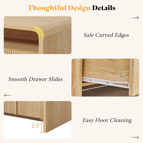 Image of AMERLIFE Fluted Coffee Table with Storage & Rounded Edges