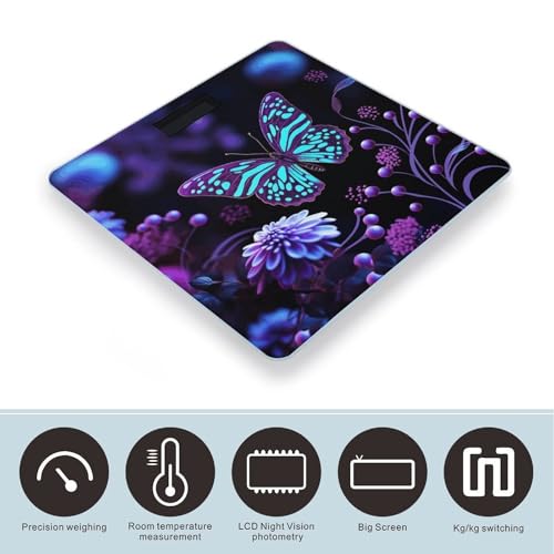 Báscula digital para baño con mariposa y flores, 400 lb miniatura 3