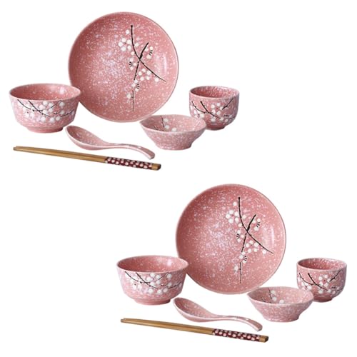 Imagen de MUELODSIC Vajilla Japonesa Rosa Elegante para Hogar con Cuencos Platos Tazas y Cubiertos Estilo Japonés