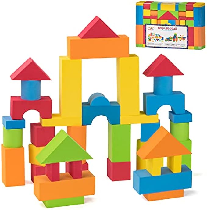 UNIH Building Blocks for Toddlers 1-3, Foam Blocks Toys Soft Blocks Gifts Toys Set for 1 2 3 4 Year Old Boy Girls (46PCS)