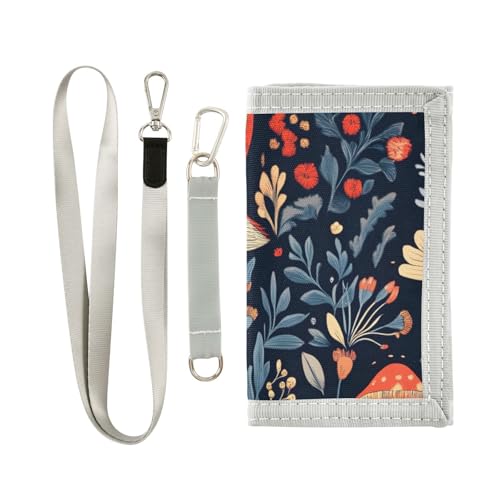 Fox in Floral Frame Durable Nylon Fabric Wallet for Boys and Girls - Multi-Functional with 2 Clear Pockets, Zipper Coin Compartment, 3 Card Slots & Keyring