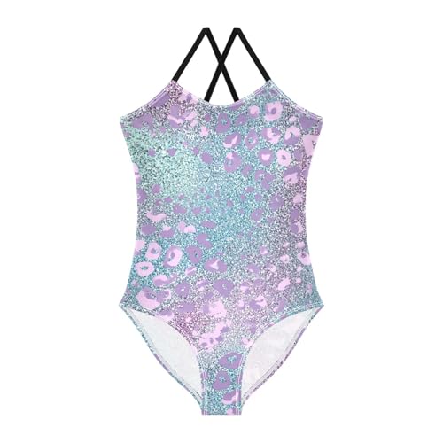 Bolaz Girls Swimsuits One-Piece Bathing Suits Multicolor Kids Summer Beach Swimwear for 3-10 Years Old-Blue Leopard Print2
