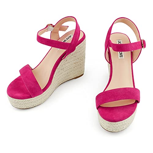 Image of JOY IN LOVE Womens Espadrilles Wedge Sandals Platform Heels Ankle Strap Open Toe Buckle Sandals