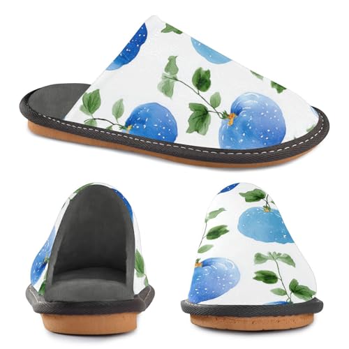 Slippers for Women Blue Fruits with Green Leaves Soft Fuzzy Women's Slippers Indoor and Outdoor Shoes2