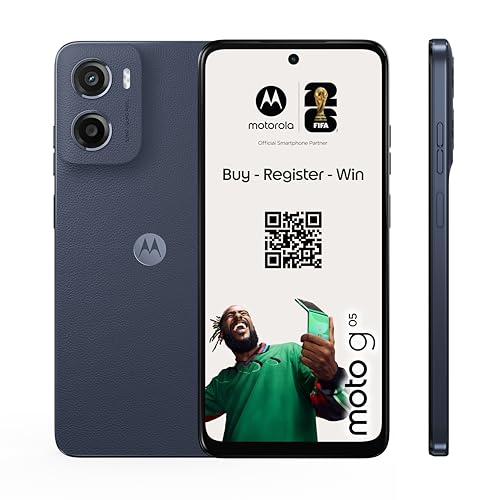 Motorola Moto g05 Smartphone (Kratzfestes 6,67'-HD+-Display Dank Corning Gorilla Glass 3, wasserabweisend, 50-MP-Kamera, 4/128 GB, 5100 mAh, TurboPower-Aufladen, NFC) Demin Blue, inkl. Schutzcover