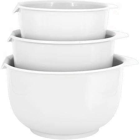 Glad Mixing Bowls with Pour Spout, Set of 3 | Nesting Design Saves Space | Non-Slip, BPA Free, Dishwasher Safe Plastic | Kitchen Cooking and Baking Supplies, White