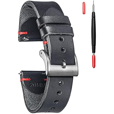 Torbollo 20mm Leather Watch Bands for Men, Italian Buttero leather Watch Strap Quick Release Vintage Replacement Wrap Black Cover