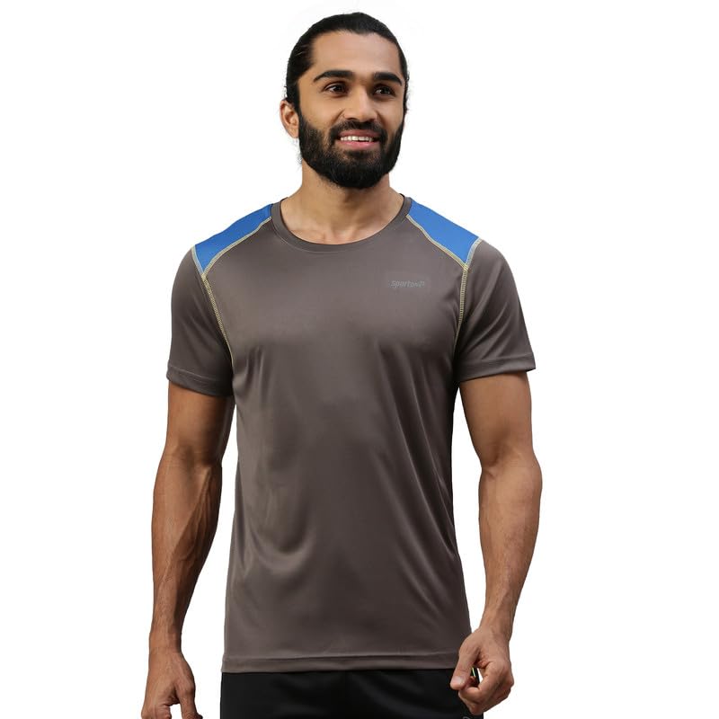 Image of sporto Men's Fast Dry Micro Fiber Solid Regular T-Shirt Half Sleeve|Charcoal