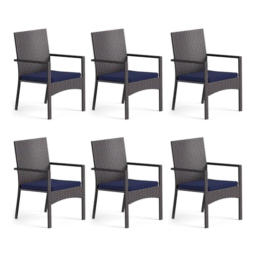 Image of MFSTUDIO Patio Rattan Chairs Set of 6, Wicker Outdoor Dining Chairs Set of 6, All Weather Patio Armchairs w /Armrests, Steel Frame, Brown, 330lbs