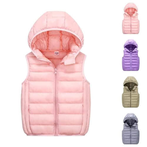Hooded Puffer Vest for Boys Girls Winter Warm Sleeveless Zip Up Lightweight Coat Kids Puffy Weighted Solid Down Jacket