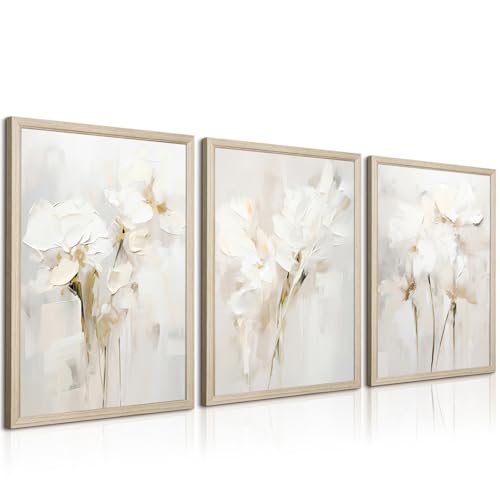 Neutral Wall Art Abstract Floral Canvas Pictures Beige Flower Wall