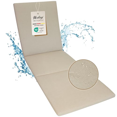 Herlag Liegenauflage Sunny 200x60x4cm | Wetterfeste Liegestuhl-Auflage | Waschbarer Bezug mit RV | Wasserfest & UV-Schutz | Liegepolster für Gartenliege | Öko Tex 100 | Natur