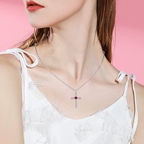 Cross Birthstone Necklace for Women Sterling Silver Birthstone Cross Pendant Necklace with CZ Birthstone Month Necklace Crucifix Cross Jewelry Gifts for Men Mother's Day3
