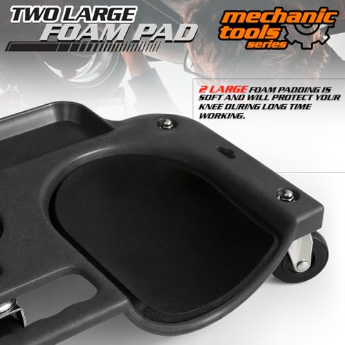 Image of M-AUTO Rolling Knee Creeper Durable Knee Pads with Full 360 Degree Turn Casters and Tool Tray, Garage Kneeling Pads on Swivel Castors for Home Workshop Auto Repairing Maintaining, Black