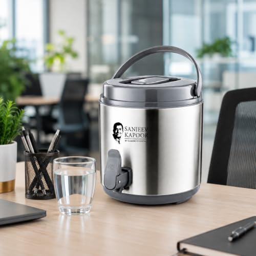 Image of Sanjeev Kapoor by Classic Essentials 8.5L Stainless Steel Vacuum Insulated Thermo Jug - Double Wall Water Dispenser for Hot & Cold Beverages, Silver (8500ml)