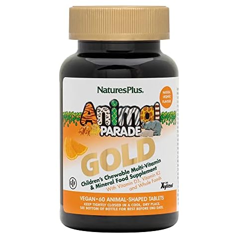 NaturesPlus Animal Parade Gold Orange Flavour - Whole Foods Children’s Multivitamin Supplement - Vegan, Gluten Free - 60 Chewable Animal Shaped Tablets Cover