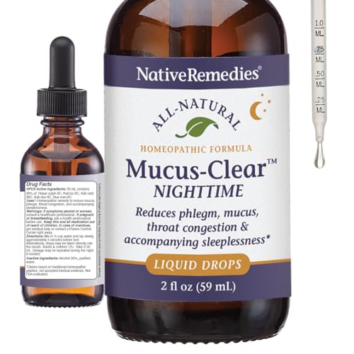 Image of Native Remedies Mucus-Clear Nighttime - Natural Sleep & Mucus Relief - Clears Nighttime Phlegm, Congestion & Coughing for Better Rest - Homeopathic Respiratory Support - 2 fl oz