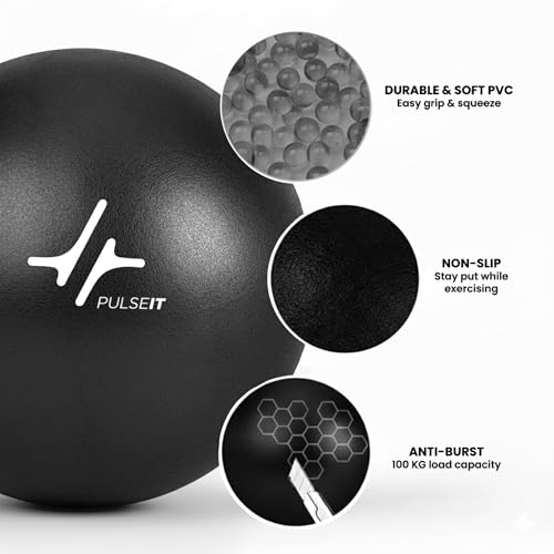 Image of PulseITOrbit Yoga Ball 25cm for Exercise, Balance & Core Strength | Anti-Burst Mini Pilates Ball for Home Workout, Yoga, Stability Training & Physical Therapy | Inflatable Soft Gym Ball (Black)