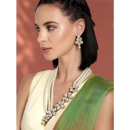 Image of Peora Kundan Faux Pearl Traditional Jewellery Set Gift for Women