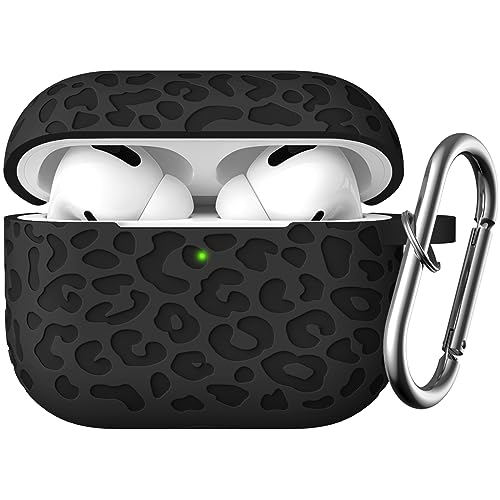 Easuny Fiore Inciso Custodia Compatibile con AirPods Pro 2 2022, Silicone Protettiva Cover per Apple AirPods Pro 2nd/1st Generazione Case,Custodia con Moschettone [LED Frontale Visibile],Leopardo Nero