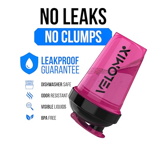 Image of VELOMIX -2 Pack- 20 oz Protein Shaker Bottles for Protein Mixes - 2x Wire Whisk | Leak Proof Shaker Cups for Protein Shakes and Pre Workout | Protein Shaker Bottle Pack (A6) Black /Pink