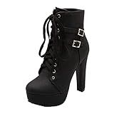  Birdsight Mode Bottine Femme à Lacets Cheville Courtes Hiver Ankle Boots Boucle Plateforme Talon Bloc Carrés Haut Chaussures Chaud Winter Bootie Chunky Heels(Noir,40)
