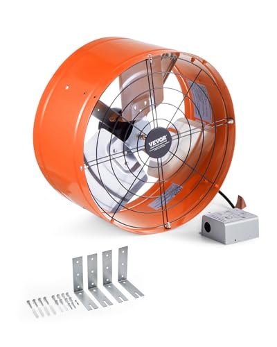 VEVOR Gable Mount Fan, 15 Inch Attic Exhaust Fan with Adjustable Thermostat & Outer Mesh, 1650 CFM House Ventilator Cools Up to 2360 Sq.Ft, Quiet Ventilation for Roof, Garage & Shop, Vibrant Orange