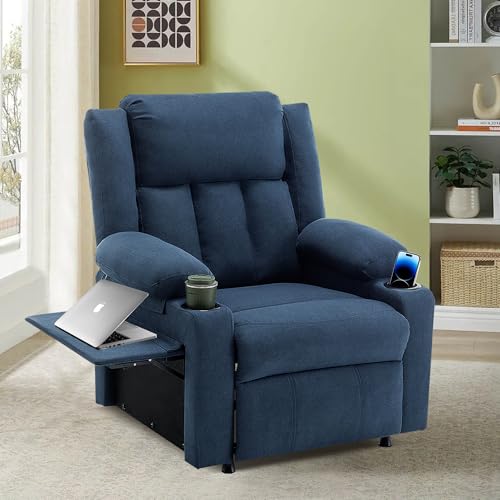 Apeaka Power Recliner Chair for Adults Blue Single Sofa Recliner with Massage and Heat for Living Room Bedroom Upholstered Accent Reclining Armchair