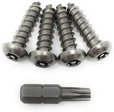 Anti Theft Automotive License Plate Frame Security Fasteners / #14 x 1" Button Head Torx Security Sheet Metal Screws/Stainless Steel/Tamper Resistant (4 Screws, 1 Tool)