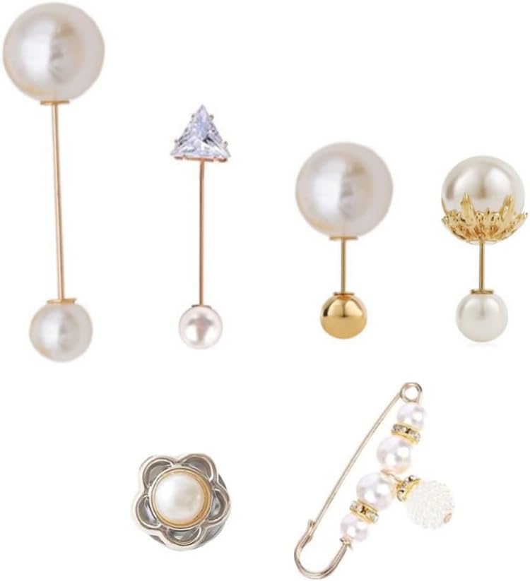 6 Pieces Artificial Pearl Brooch Women Shirt Brooch Buttons Cover up Button Pearl Safety Pins Anti-Exposure Neckline Safety Pins Sweater Shawl Clips for Women Girls Wedding Party Decorations