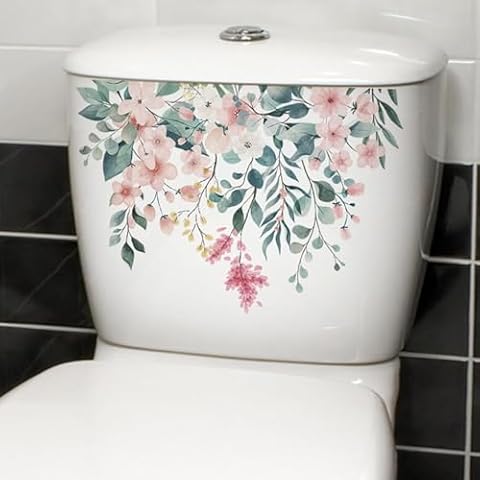 Plant Leaves Flowers Toilet Seat Lid Stickers Self-Adhesive Bathroom Wall Stickers Toilet Lid Decals DIY Removable Waterproof Toilet Sticker Cover