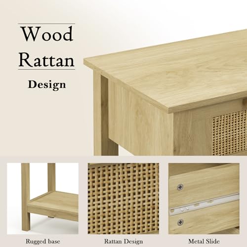 FUQARHY 56\" Rattan Console Table Narrow Entryway Table with 4 Drawers and Storage Shelves, Boho Sofa Table Hallway Foyer Table with Wood Frame for Living Room, Behind Couch - Thumbnail 5