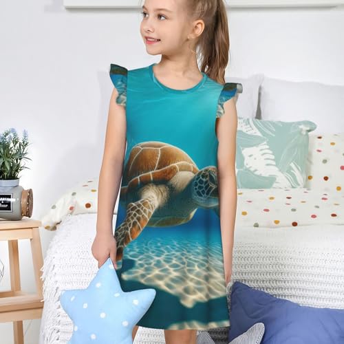Augenstern Flutter Sleeve Nightgown Pajama Gown Turtle-Swimming-Sea Easy Pull-On Sleepwear Nightdress4
