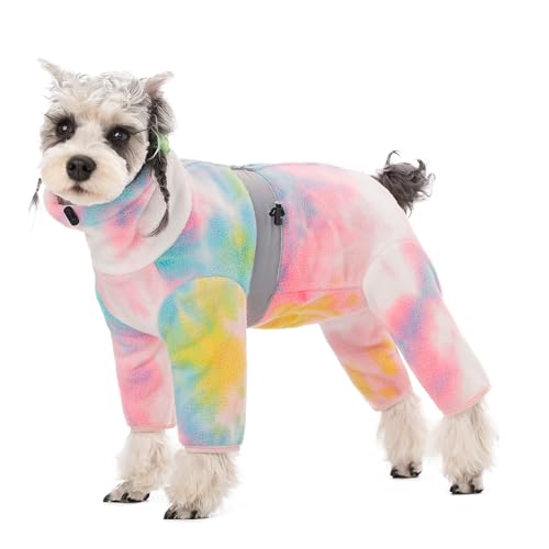 BT Bear Warm Coats Jackets for Small Dogs Adjustable Dog Warm Fleece Jumpsuit Clothes With D-Ring Winter Coat, Tie Dye Pink S