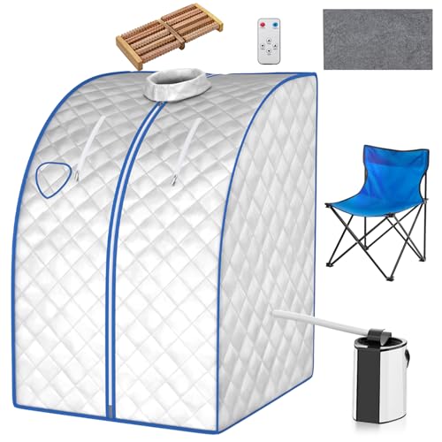 HOMASIS 3L Sauna de Vapor Portátil con Silla Plegable, 1000W Tienda de Sauna con Temperatura y Temporizador Ajustables, Spa Personal para Casa con Mando a Distancia,78 x 87 x 100 cm (Plateado)